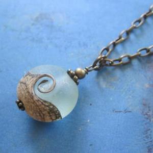 Ocean Wave Aqua Lampwork Necklace, Beach Jewelry