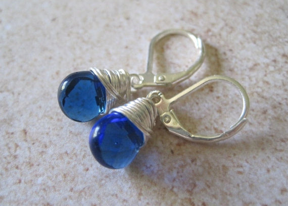 Royal Blue Quartz Earrings, Wire Wrapped Dangle Earrings, Bridesmaid Gifts, Gemstone Jewelry, Beach Jewelry
