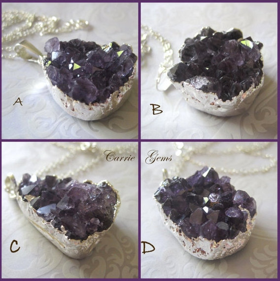 Raw Amethyst Druzy Necklace, Gemstone Druzy Jewelry, Feb Birthstone